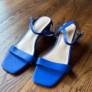 B33 Elegant Blue Women's 43 Block Heel Sandals Adjustable Strap